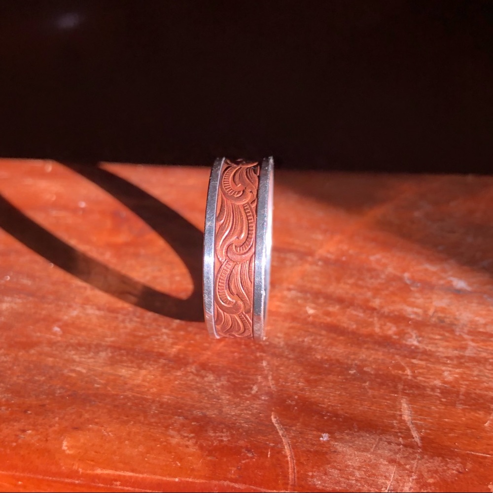 Men’s Engraved Ring Copper & Silver